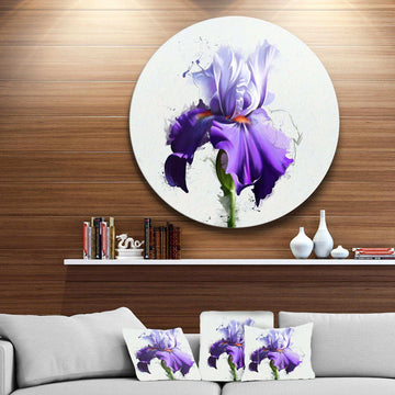 Beautiful Blue Iris Watercolor Sketch - Floral Round Metal Wall Art